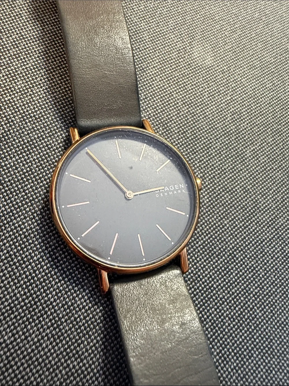 Skagen Dark Grey Dial Rose Gold Case Minimalist Men's Watch